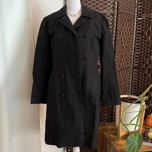 Ann Taylor Double Breasted Black Trench Coat Size 6 Whimsy Goth